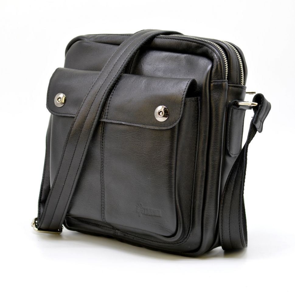 Чоловіча сумка з плечовим ременем з натуральної шкіри чорного кольору TARWA (19878)