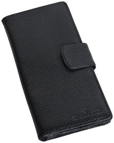 Мужское кожаное портмоне черного цвета на кнопке Vip Collection 102357