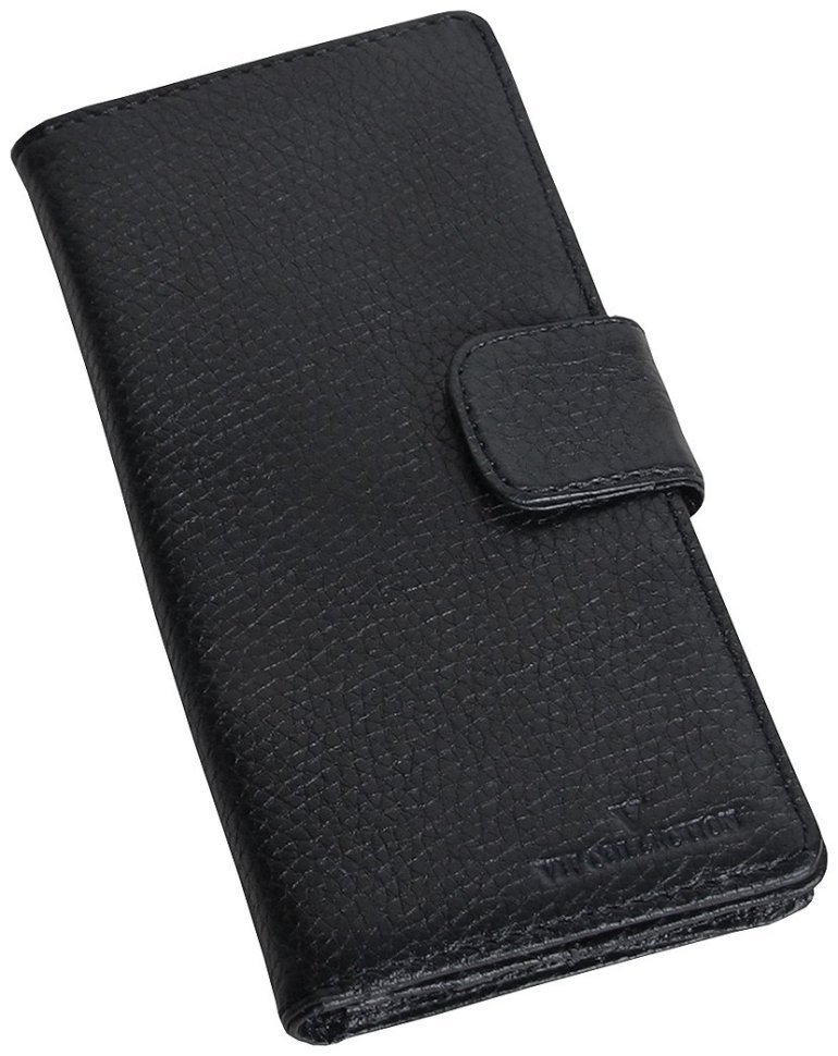 Мужское кожаное портмоне черного цвета на кнопке Vip Collection 102357 фото №1 Мужское кожаное портмоне черного цвета на кнопке Vip Collection 102357 modnotak фото №1