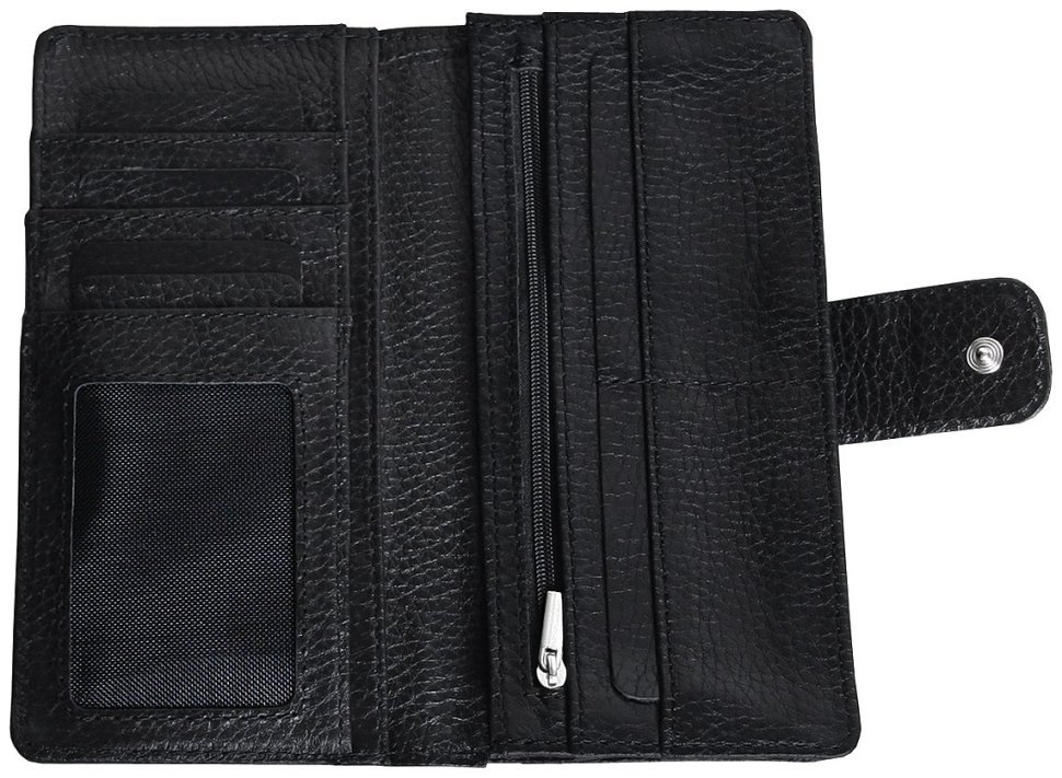 Мужское кожаное портмоне черного цвета на кнопке Vip Collection 102357 фото №3 Мужское кожаное портмоне черного цвета на кнопке Vip Collection 102357 modnotak фото №3