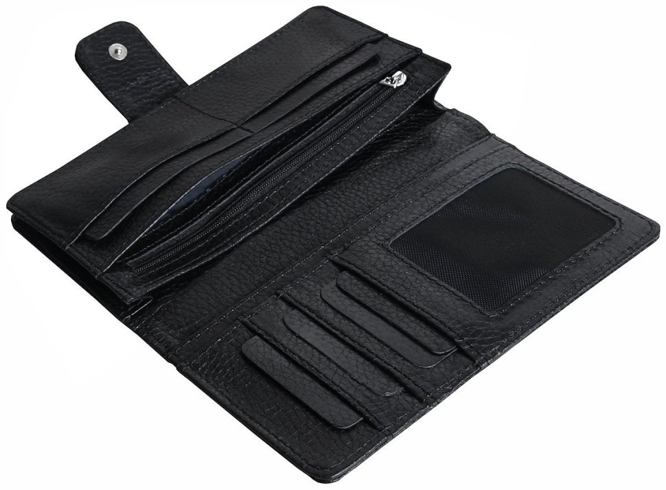 Мужское кожаное портмоне черного цвета на кнопке Vip Collection 102357 фото №4 Мужское кожаное портмоне черного цвета на кнопке Vip Collection 102357 modnotak фото №4