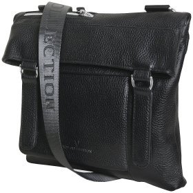 Повседневная мужская сумка мессенджер из фактурной кожи через плечо Vip Collection черного цвета 102657