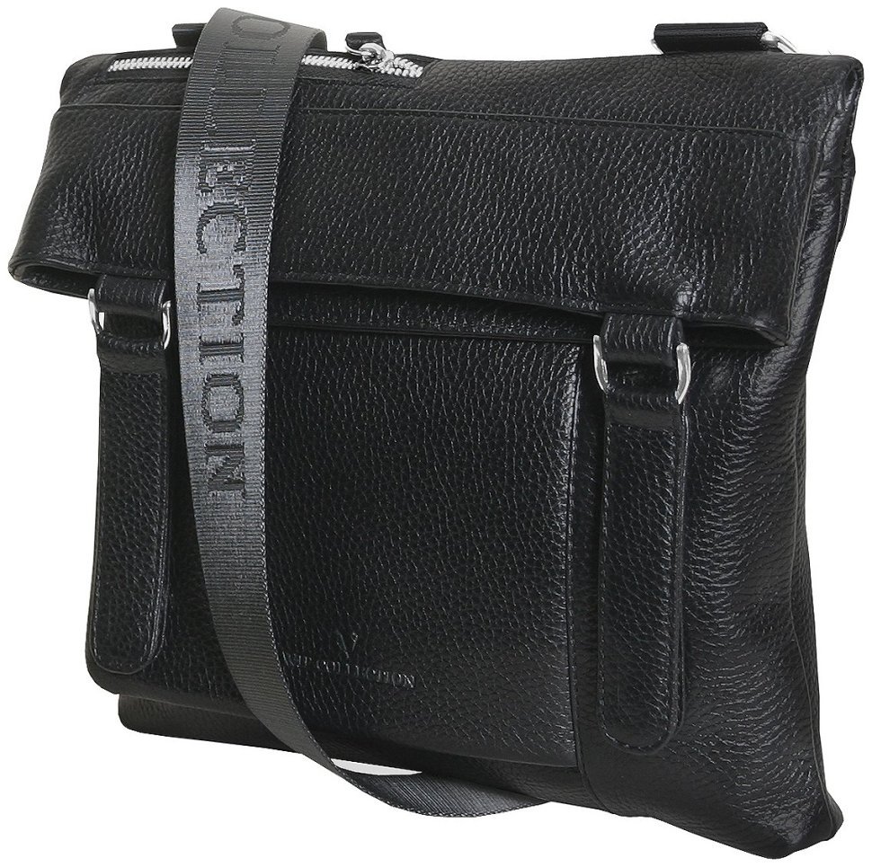 Повсякденна чоловіча сумка месенджер із фактурної шкіри через плече Vip Collection чорного кольору 102657 фото №1 Повсякденна чоловіча сумка месенджер із фактурної шкіри через плече Vip Collection чорного кольору 102657 modnotak фото №1