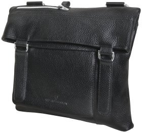 Повседневная мужская сумка мессенджер из фактурной кожи через плечо Vip Collection черного цвета 102657