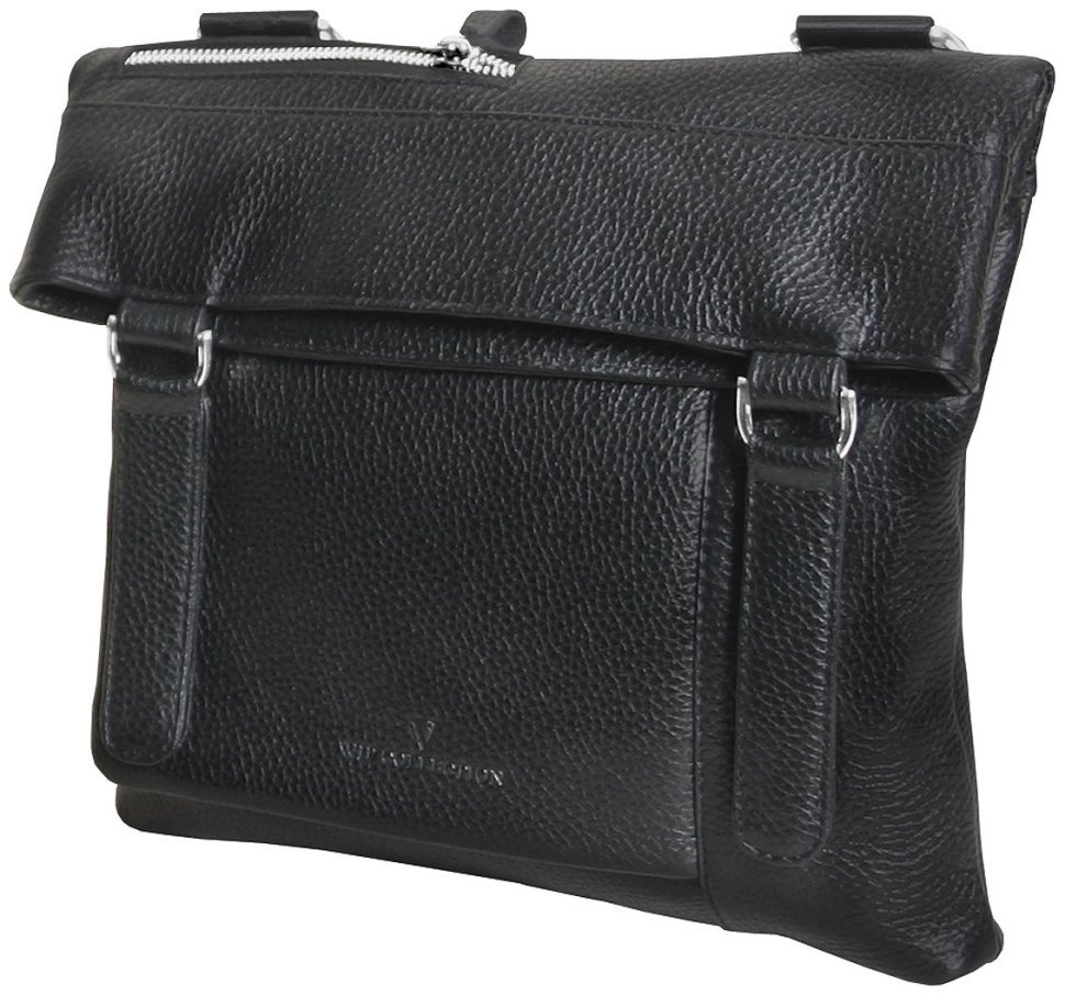 Повсякденна чоловіча сумка месенджер із фактурної шкіри через плече Vip Collection чорного кольору 102657 фото №2 Повсякденна чоловіча сумка месенджер із фактурної шкіри через плече Vip Collection чорного кольору 102657 modnotak фото №2