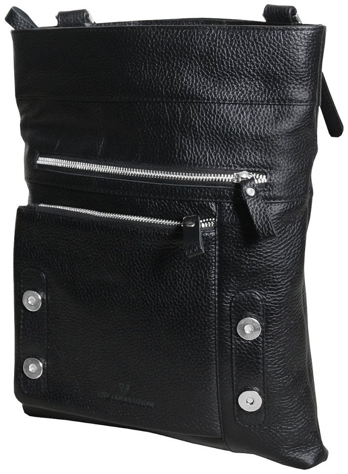 Повсякденна чоловіча сумка месенджер із фактурної шкіри через плече Vip Collection чорного кольору 102657 фото №5 Повсякденна чоловіча сумка месенджер із фактурної шкіри через плече Vip Collection чорного кольору 102657 modnotak фото №5