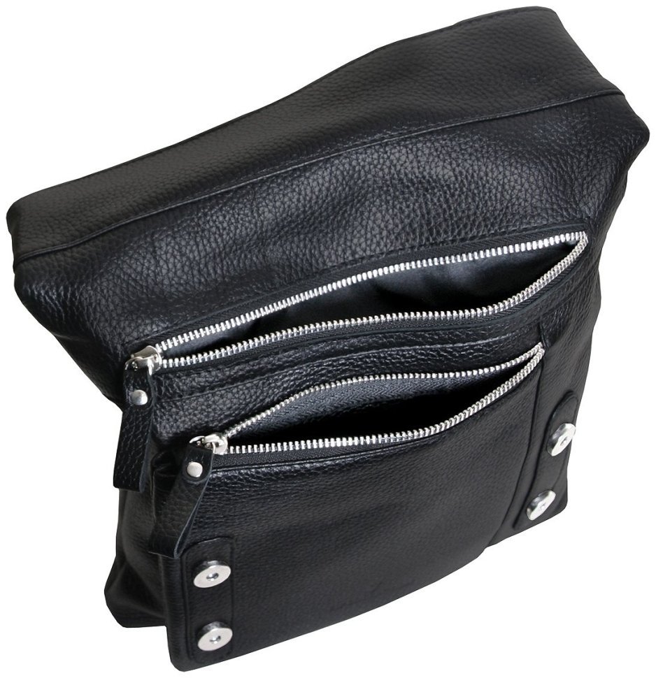 Повсякденна чоловіча сумка месенджер із фактурної шкіри через плече Vip Collection чорного кольору 102657 фото №6 Повсякденна чоловіча сумка месенджер із фактурної шкіри через плече Vip Collection чорного кольору 102657 modnotak фото №6