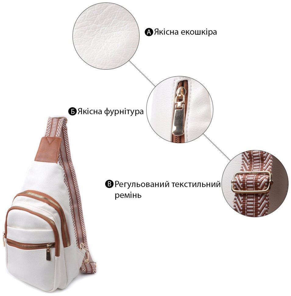 Модна жіноча слінг сумка зі шкірозамінника Vintage 22757 Білий фото №4 Модна жіноча слінг сумка зі шкірозамінника Vintage 22757 Білий modnotak фото №4
