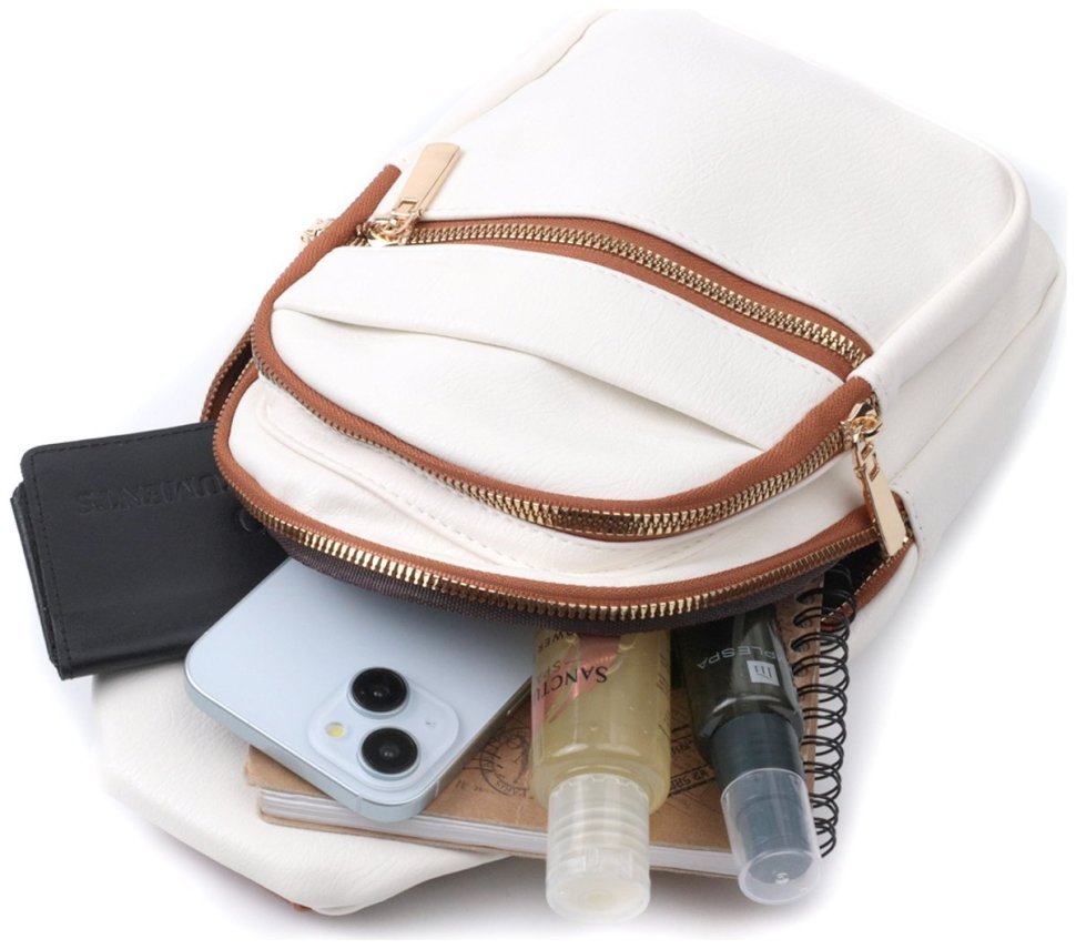 Модна жіноча слінг сумка зі шкірозамінника Vintage 22757 Білий фото №8 Модна жіноча слінг сумка зі шкірозамінника Vintage 22757 Білий modnotak фото №8