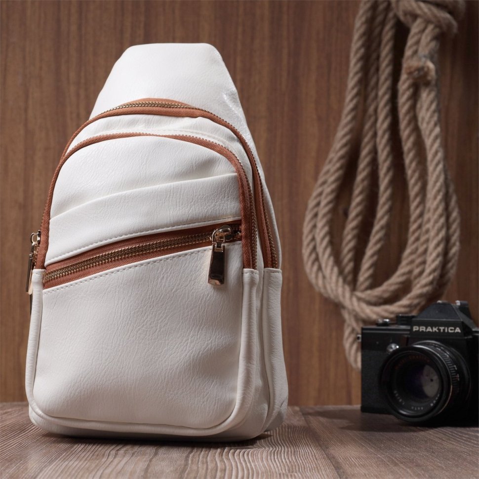 Модна жіноча слінг сумка зі шкірозамінника Vintage 22757 Білий фото №9 Модна жіноча слінг сумка зі шкірозамінника Vintage 22757 Білий modnotak фото №9
