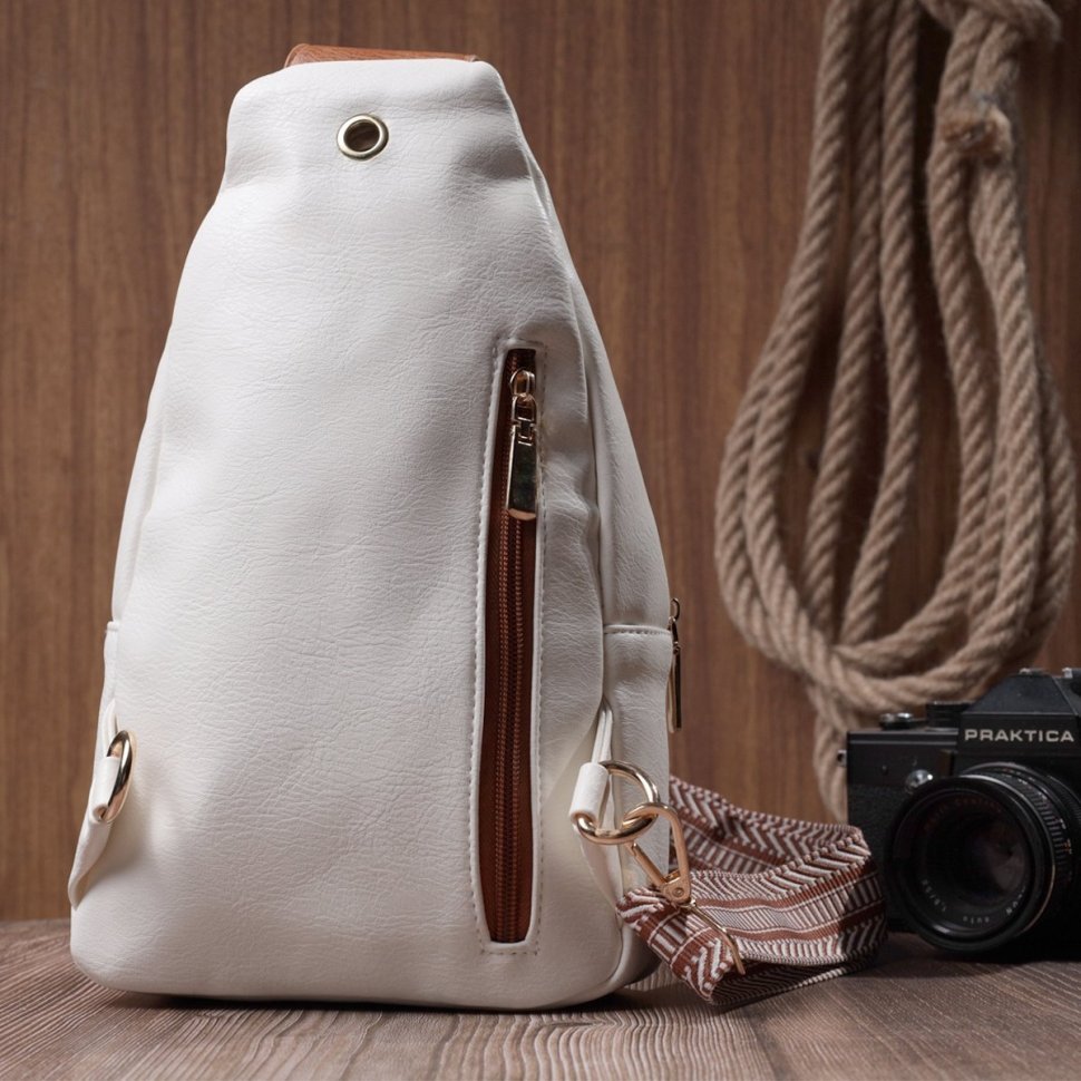 Модна жіноча слінг сумка зі шкірозамінника Vintage 22757 Білий фото №10 Модна жіноча слінг сумка зі шкірозамінника Vintage 22757 Білий modnotak фото №10