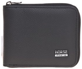 Чоловічий шкіряний гаманець чорного кольору з блискавичною застібкою Horse Imperial 72957