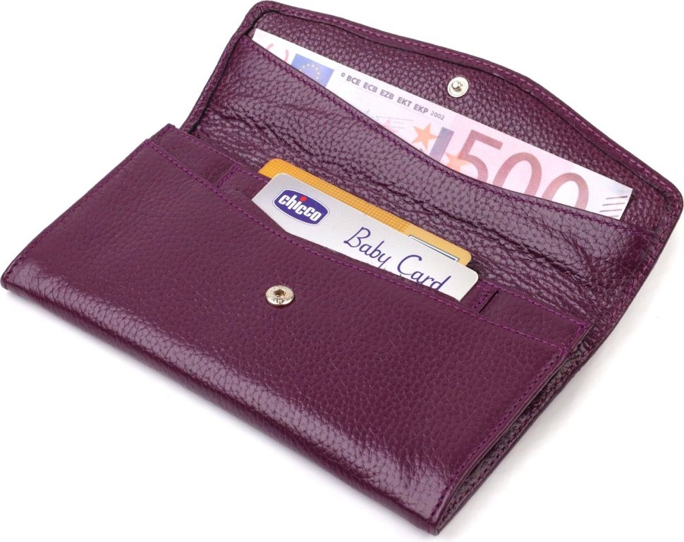 Фіолетовий жіночий гаманець із натуральної шкіри флотар із клапаном на кнопці CANPELLINI (2421693)