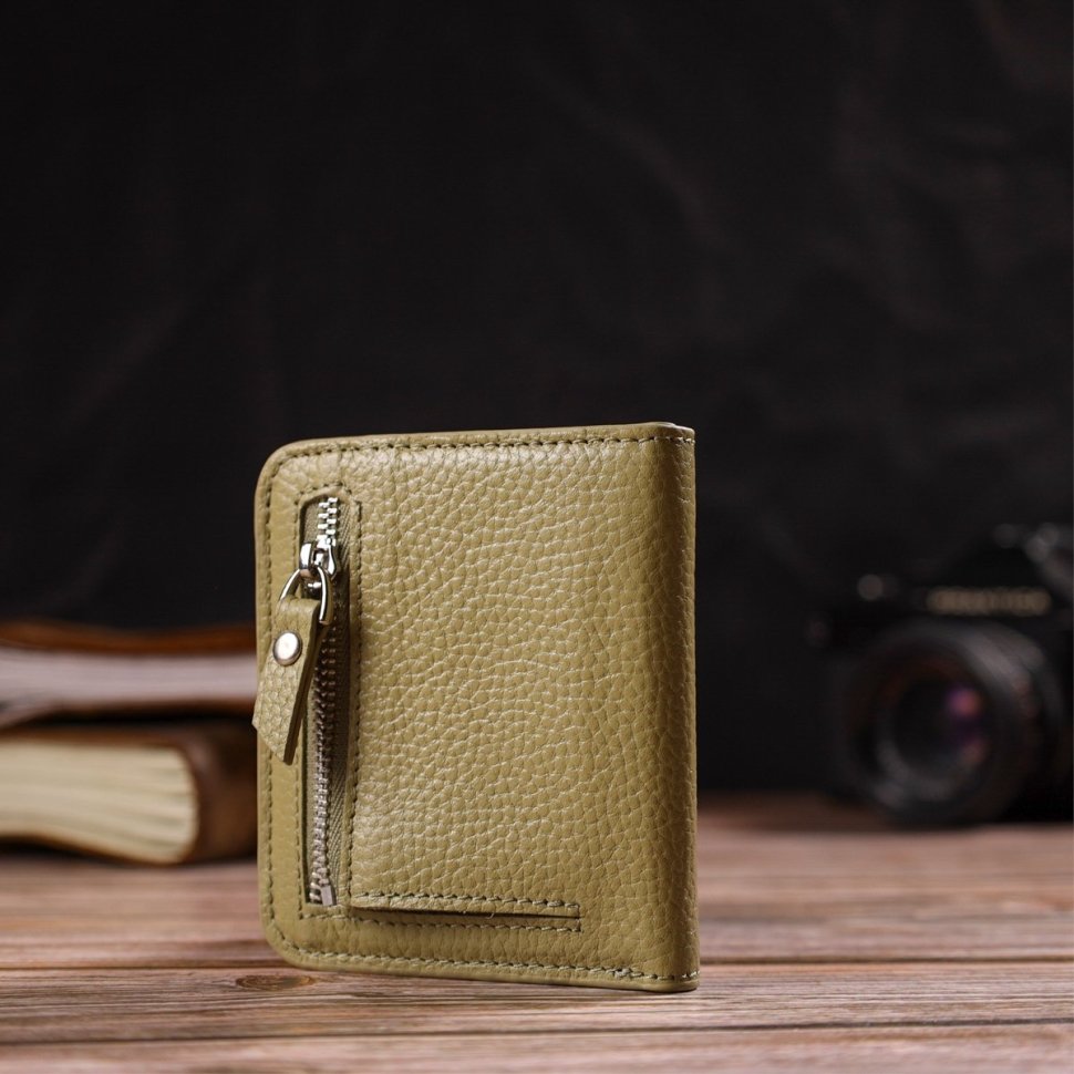 Маленький жіночий гаманець із натуральної шкіри флотар оливкового кольору CANPELLINI (2421793)