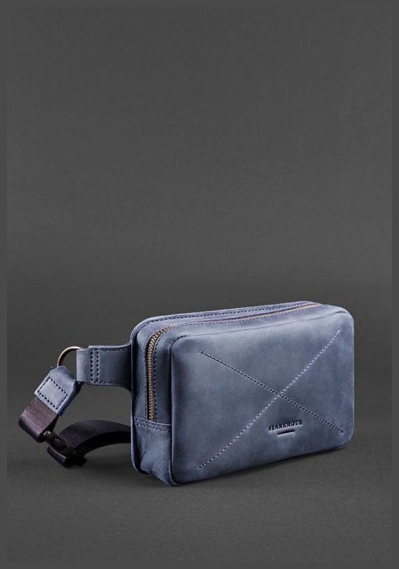 Стильная поясная сумка из натуральной синей кожи BlankNote Dropbag Mini (12628)