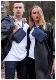 Стильная поясная сумка из натуральной синей кожи BlankNote Dropbag Mini (12628)