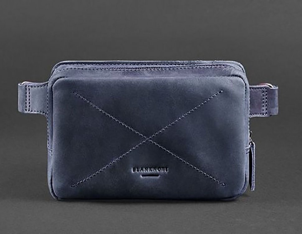 Стильная поясная сумка из натуральной синей кожи BlankNote Dropbag Mini (12628)