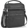 Черная кожаная мужская барсетка с текстильным плечевым ремнем Tiding Bag (15747) фото №1 Черная кожаная мужская барсетка с текстильным плечевым ремнем Tiding Bag (15747) modnotak фото - 1