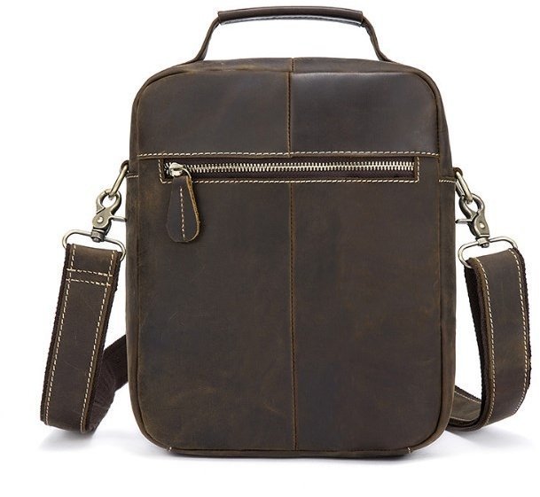 Чоловіча сумка-барсетка з vintage шкіри коричневого кольору з ручкою і знімним ременем Tiding Bag (21561)