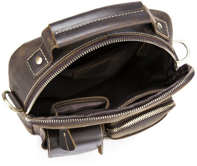 Мужская сумка-барсетка из винтажной кожи коричневого цвета с ручкой и съемным ремнем Tiding Bag (21561)
