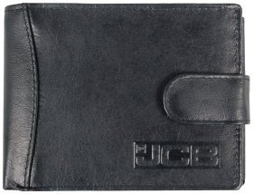 Якісний чоловічий гаманець з гладкої шкіри на кнопці із RFID-захистом JCB 93957 чорного кольору