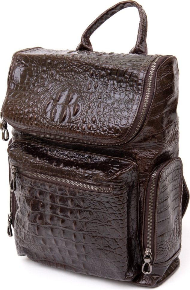 Коричневий шкіряний рюкзак під рептилію Vintage (20430)