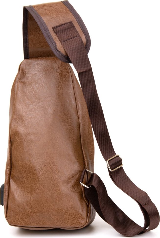 Практичная мужская сумка-рюкзак через плечо из рыжего кожзаменителя Vintage (20570)
