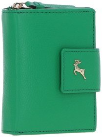 Містке жіноче портмоне з натуральної фактурної шкіри з RFID захистом Ashwood 94457 зеленого кольору