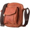 Маленькая мужская винтажная сумка из натуральной кожи коньячного цвета SHVIGEL (11132) - 1