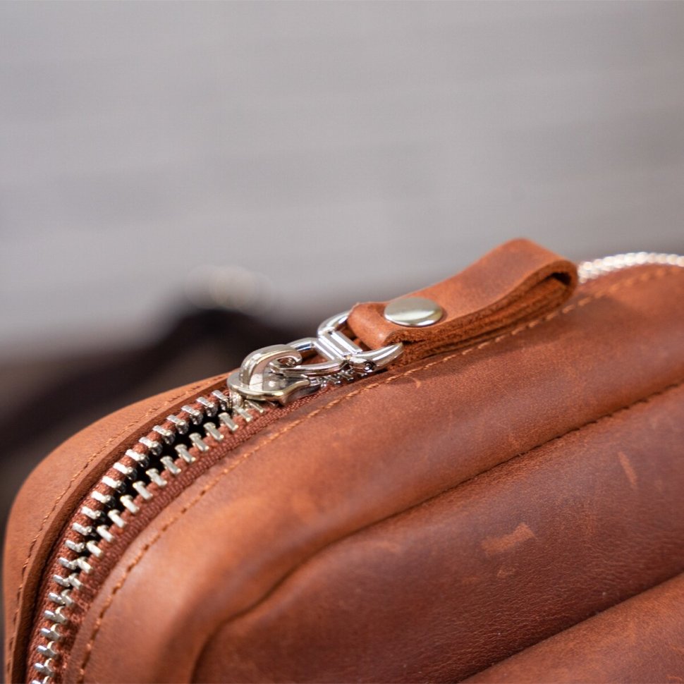 Маленька чоловіча вінтажна сумка з натуральної шкіри коньячного кольору SHVIGEL (11132)