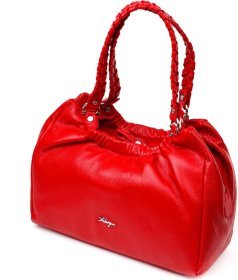 Велика горизонтальна жіноча сумка з натуральної червоної шкіри з ручками KARYA (2420843)