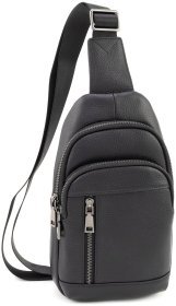 Мужская сумка-слинг из фактурной натуральной кожи Leather Collection 94557 черного цвета
