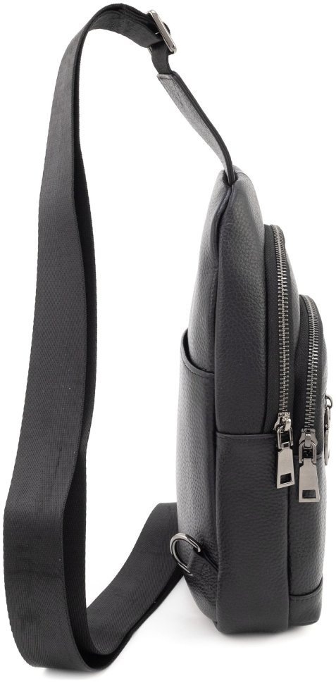 Чоловіча сумка-слінг із фактурної натуральної шкіри Leather Collection 94557 чорного кольору modnotak фото №2