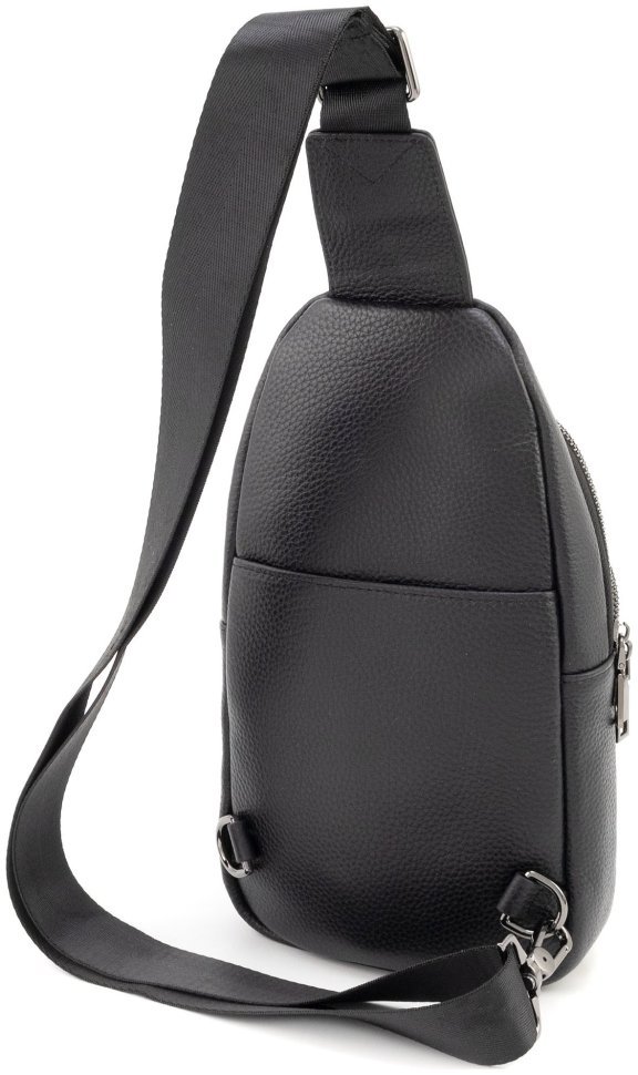 Чоловіча сумка-слінг із фактурної натуральної шкіри Leather Collection 94557 чорного кольору modnotak фото №3