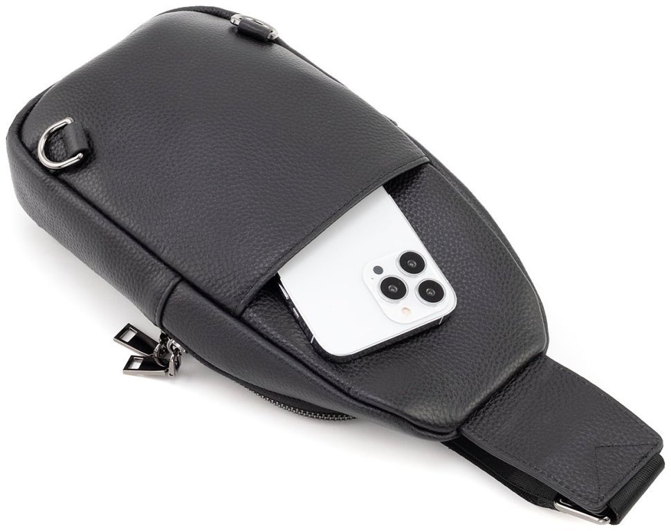 Чоловіча сумка-слінг із фактурної натуральної шкіри Leather Collection 94557 чорного кольору modnotak фото №6