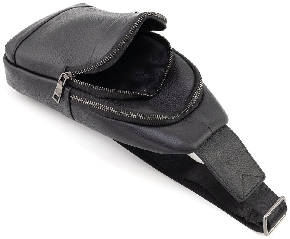 Чоловіча сумка-слінг із фактурної натуральної шкіри Leather Collection 94557 чорного кольору modnotak фото №7