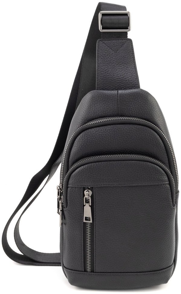 Чоловіча сумка-слінг із фактурної натуральної шкіри Leather Collection 94557 чорного кольору modnotak фото №4
