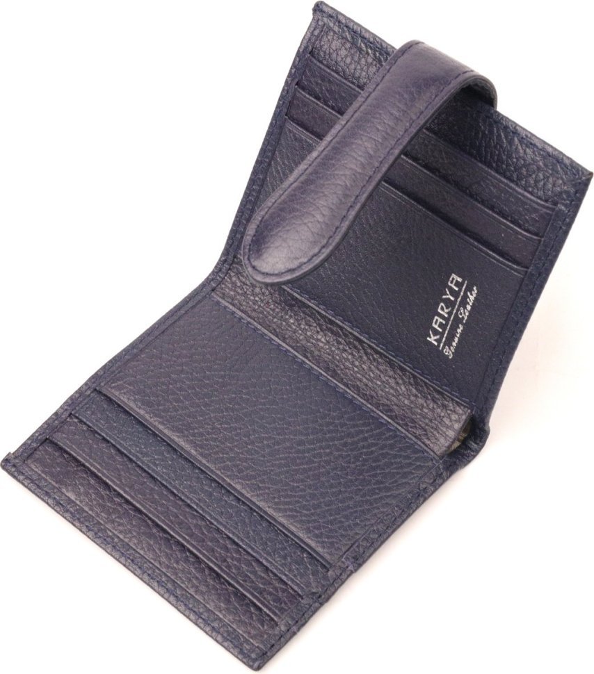 Синій повсякденний компактний гаманець із натуральної шкіри з хлястиком на кнопці KARYA (2420943)