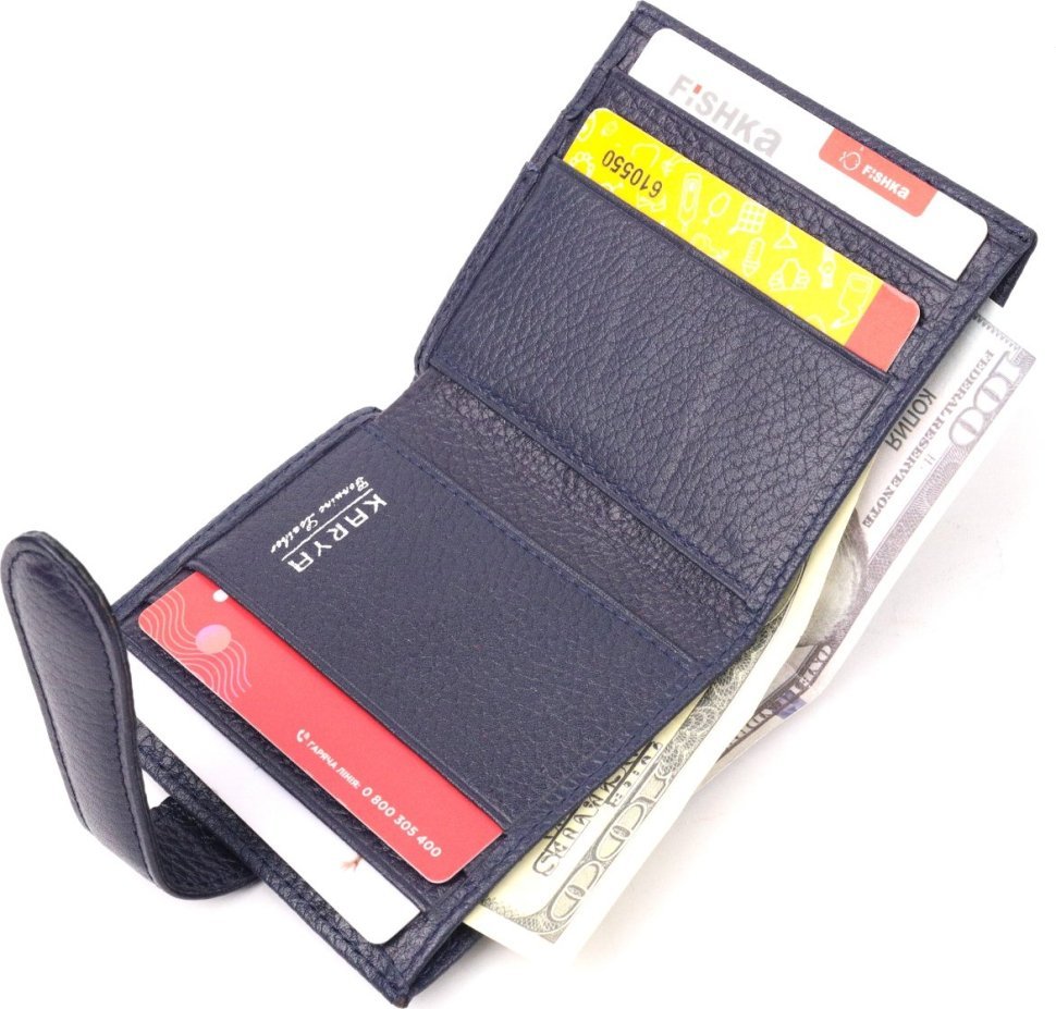 Синій повсякденний компактний гаманець із натуральної шкіри з хлястиком на кнопці KARYA (2420943)