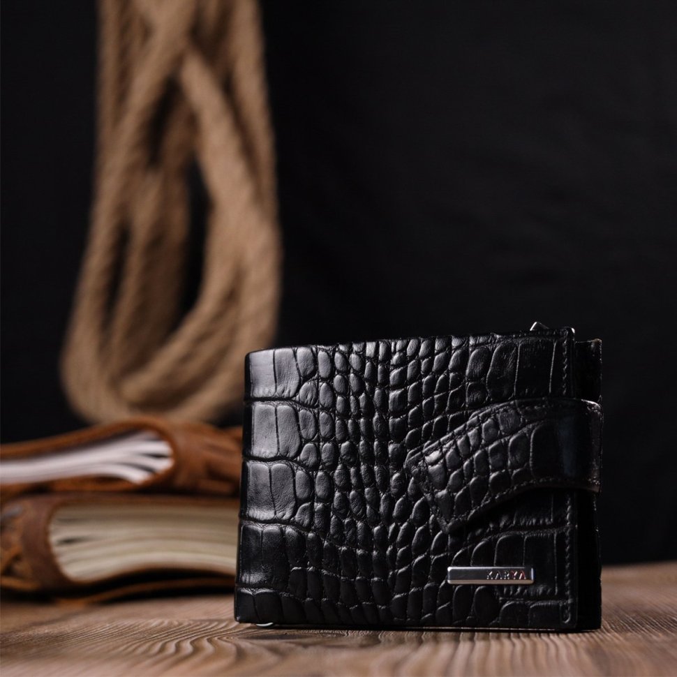 Мужской кошелек с зажимом для купюр из натуральной фактурной кожи под крокодила KARYA (2421043)