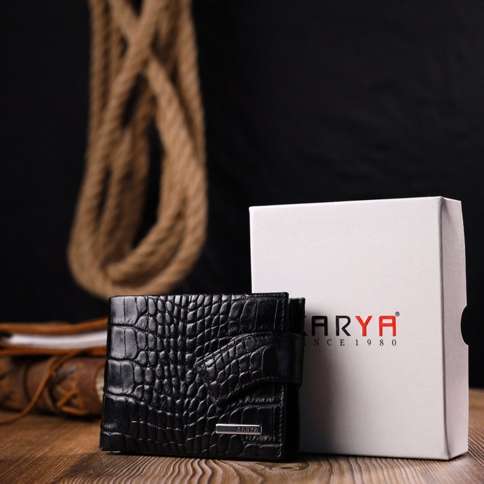Мужской кошелек с зажимом для купюр из натуральной фактурной кожи под крокодила KARYA (2421043)