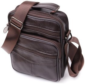 Компактна чоловіча сумка барсетка з натуральної фактурної шкіри Vintage 94857 коричневого кольору