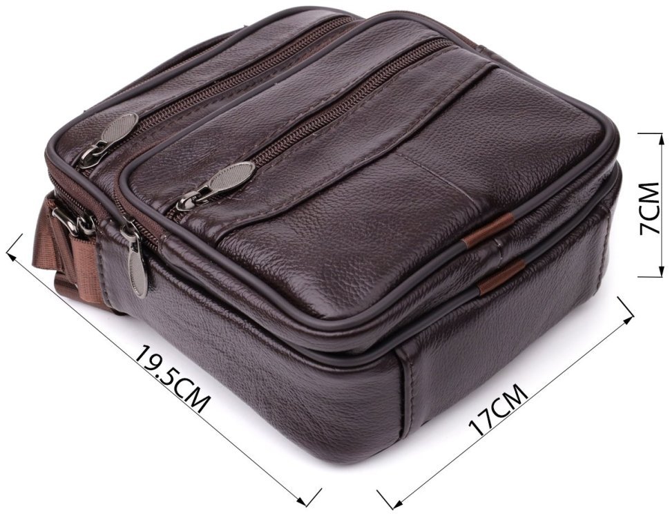 Компактная мужская сумка барсетка из натуральной фактурной кожи Vintage 94857 коричневого цвета modnotak фото №3