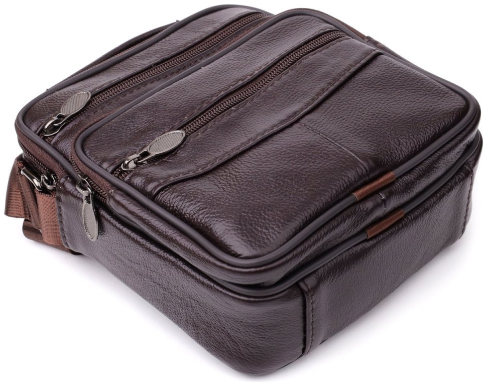 Компактная мужская сумка барсетка из натуральной фактурной кожи Vintage 94857 коричневого цвета modnotak фото №5