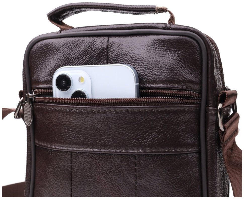 Компактная мужская сумка барсетка из натуральной фактурной кожи Vintage 94857 коричневого цвета modnotak фото №6