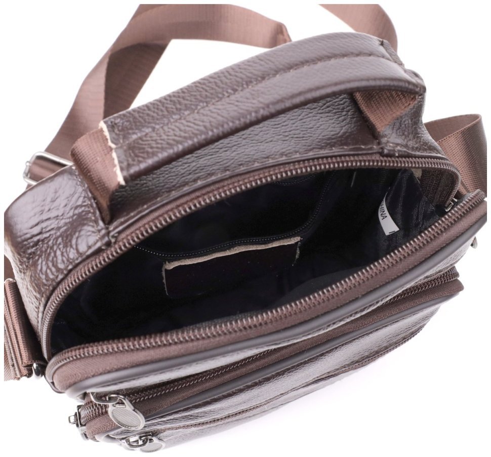 Компактная мужская сумка барсетка из натуральной фактурной кожи Vintage 94857 коричневого цвета modnotak фото №7