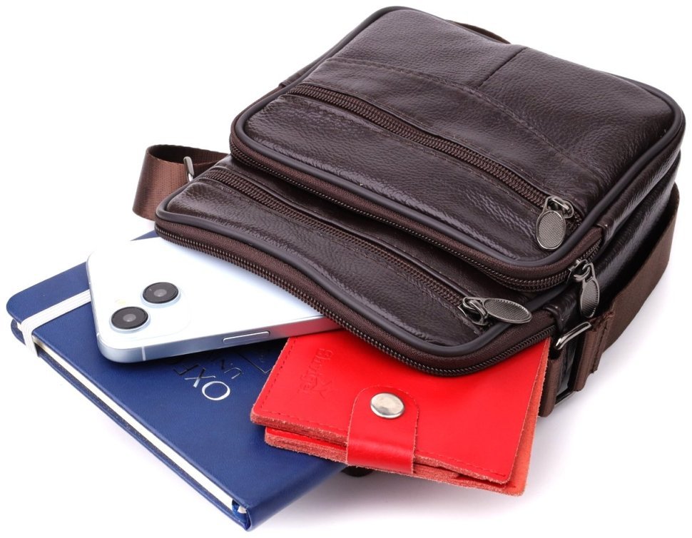 Компактная мужская сумка барсетка из натуральной фактурной кожи Vintage 94857 коричневого цвета modnotak фото №8