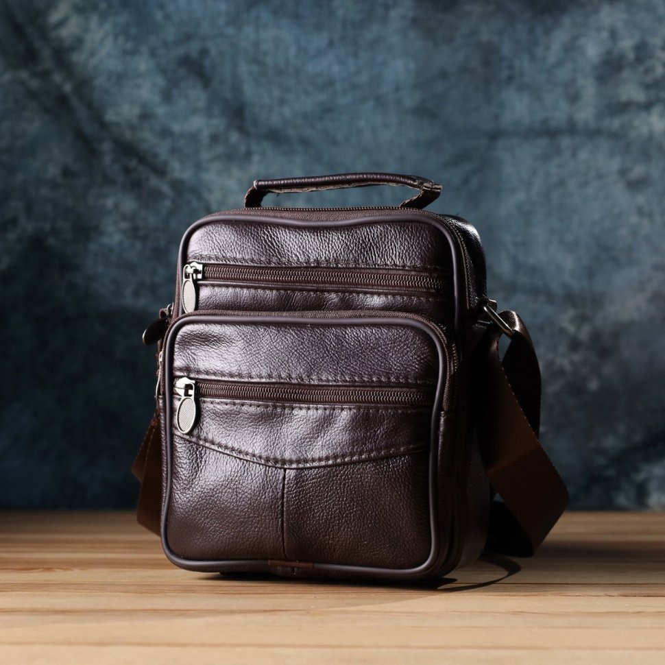 Компактная мужская сумка барсетка из натуральной фактурной кожи Vintage 94857 коричневого цвета modnotak фото №9