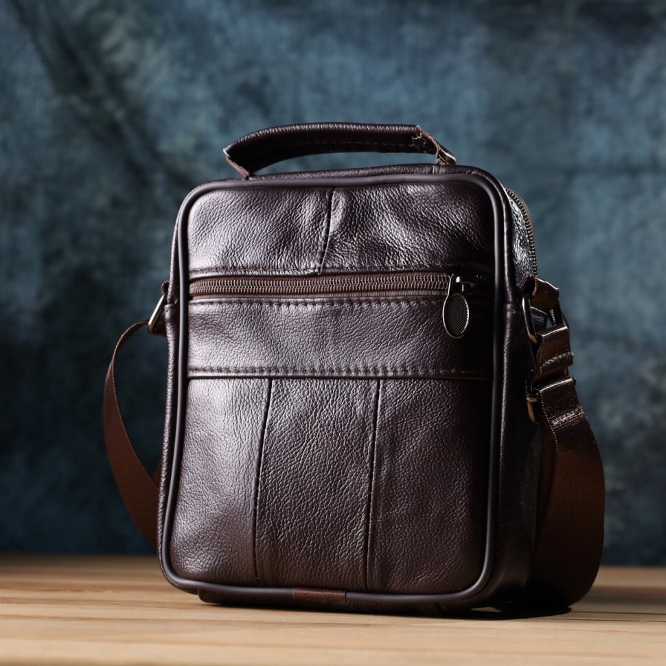 Компактная мужская сумка барсетка из натуральной фактурной кожи Vintage 94857 коричневого цвета modnotak фото №10