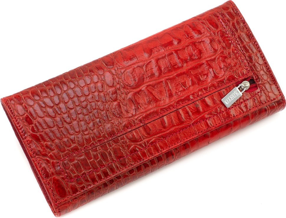 Кожаный женский кошелек красного цвета с клапаном на кнопке KARYA (21064)